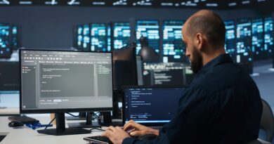 Eine Person sitzt an einem Laptop und programmiert etwas