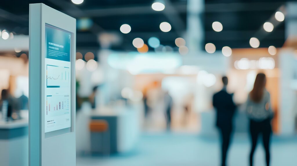 interaktives display mit datenvisualisierung auf messe – display vermietung fuer events und kundenansprache am point of sale