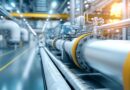 Industrieanlage mit moderner Rohrleitungstechnik und eingebautem Drucksensor