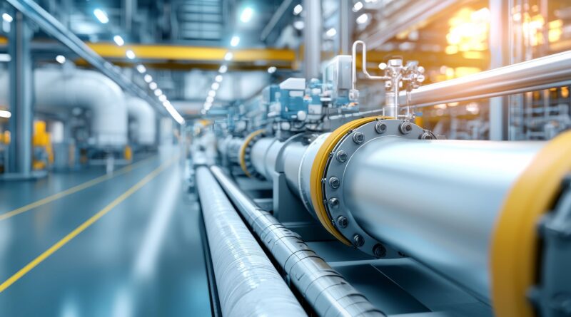 Industrieanlage mit moderner Rohrleitungstechnik und eingebautem Drucksensor