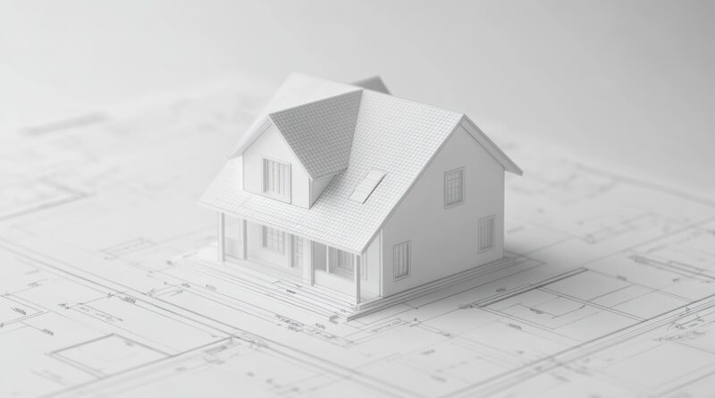 Architekturmodell auf Bauplan | Sporthalle bauen