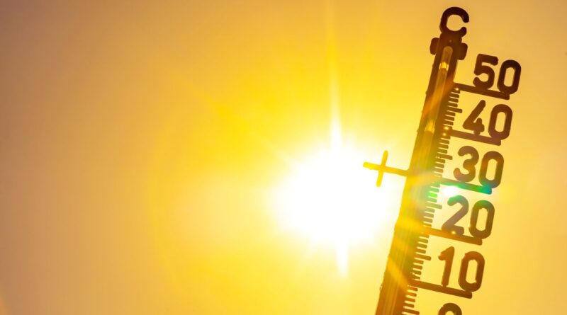 Gartenpavillons bei Hitze richtig planen – Thermometer zeigt hohe Temperaturen im Sommergarten