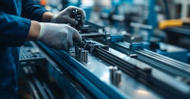 Montagevorrichtung in industrieller Fertigung mit Handschuhen – praezises Arbeiten am Bauteil