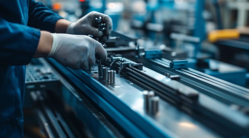 Montagevorrichtung in industrieller Fertigung mit Handschuhen – praezises Arbeiten am Bauteil